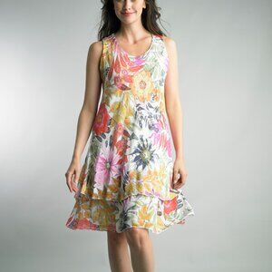 NWT Tempo Paris Botanical Gardens White Tiered Sleeveless Dress